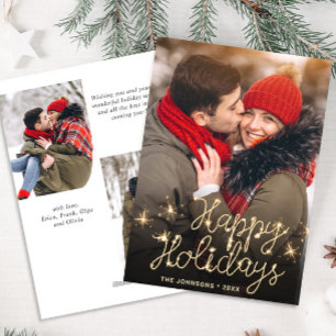 Modern Golden Christmas 3 PHOTO Greeting Holiday Card