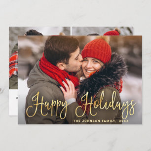 Modern Golden Christmas 3 PHOTO Greeting Holiday Card