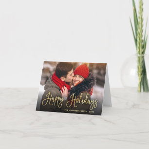 Modern Golden Christmas 3 PHOTO Greeting Holiday Card