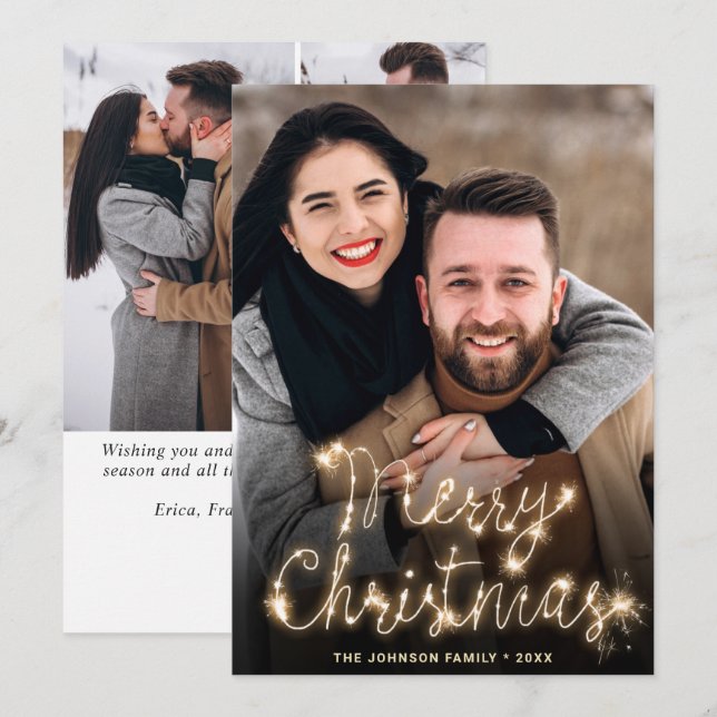 Modern Golden Christmas 4 PHOTO Greeting Holiday Card (Front/Back)