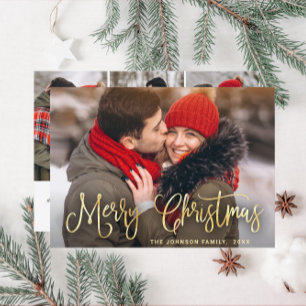 Modern Golden Christmas 4 PHOTO Greeting Holiday Card