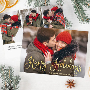 Modern Golden Christmas 4 PHOTO Greeting Holiday Card