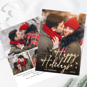 Modern Golden Christmas 4 PHOTO Greeting Holiday Card