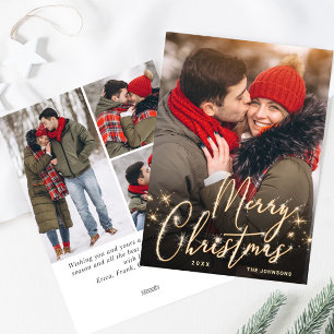 Modern Golden Christmas 4 PHOTO Greeting Holiday Card
