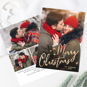 Modern Golden Christmas 4 PHOTO Greeting Holiday Card