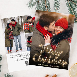 Modern Golden Christmas 4 PHOTO Greeting Holiday Card