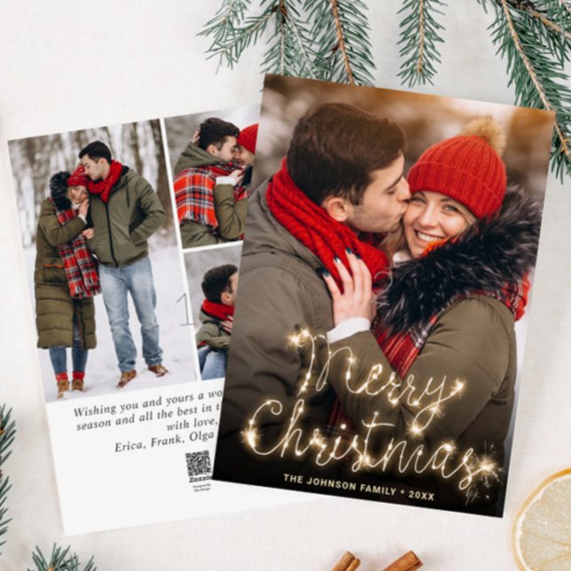 Modern Golden Christmas 4 PHOTO Greeting Holiday Card (Creator Uploaded)