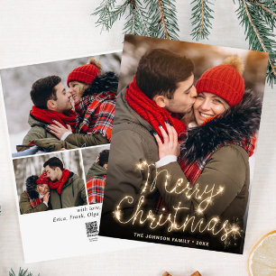 Modern Golden Christmas 4 PHOTO Greeting Holiday Card