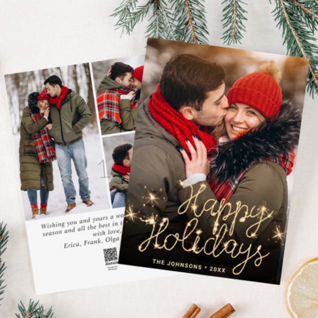 Modern Golden Christmas 4 PHOTO Greeting Holiday Card (Creator Uploaded)