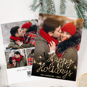 Modern Golden Christmas 4 PHOTO Greeting Holiday Card