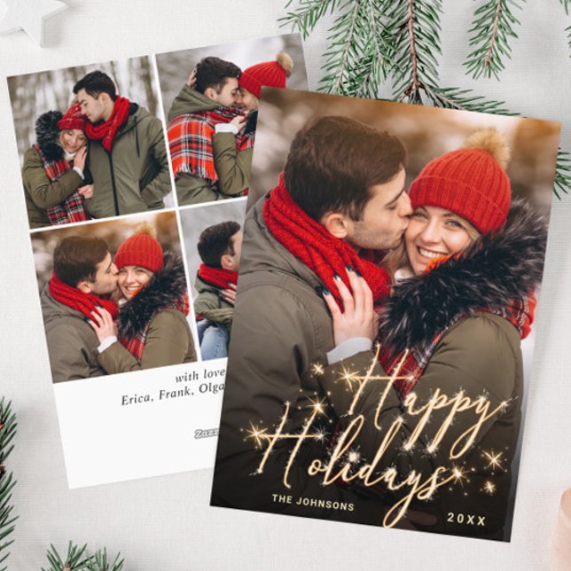 Modern Golden Christmas 5 PHOTO Greeting Holiday C Card (Creator Uploaded)