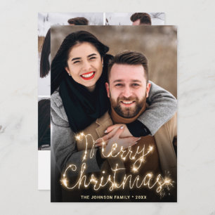 Modern Golden Christmas 5 PHOTO Greeting Holiday Card