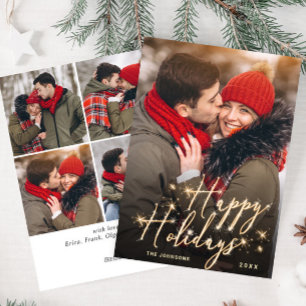 Modern Golden Christmas 5 PHOTO Greeting Holiday Card