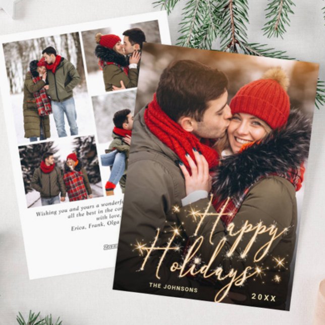 Modern Golden Christmas 5 PHOTO Greeting Holiday Card (Creator Uploaded)