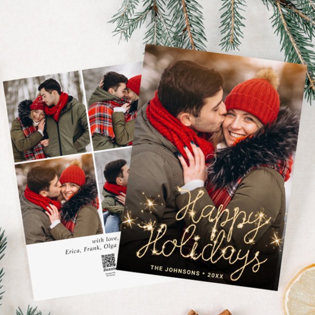 Modern Golden Christmas 5 PHOTO Greeting Holiday Card (Creator Uploaded)