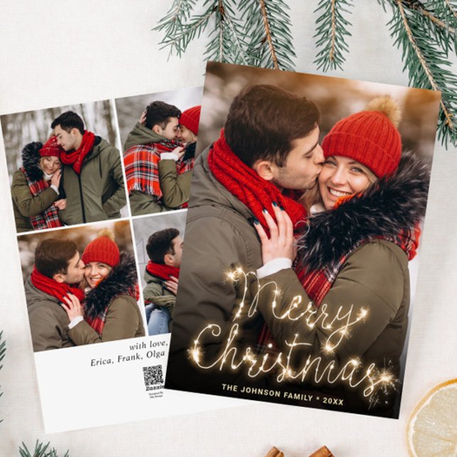 Modern Golden Christmas 5 PHOTO Greeting Holiday Card (Creator Uploaded)