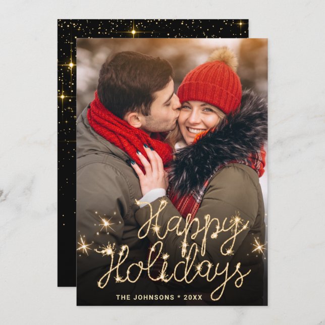 Modern Golden Christmas PHOTO Greeting Holiday Card (Front/Back)