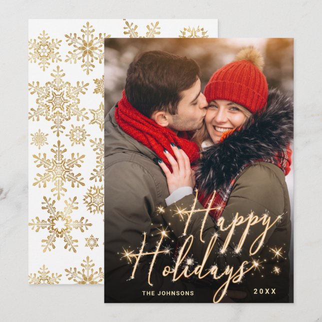 Modern Golden Christmas PHOTO Greeting Holiday Card (Front/Back)