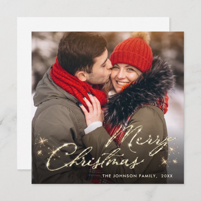 Modern Golden Christmas PHOTO Greeting Holiday Card (Front/Back)