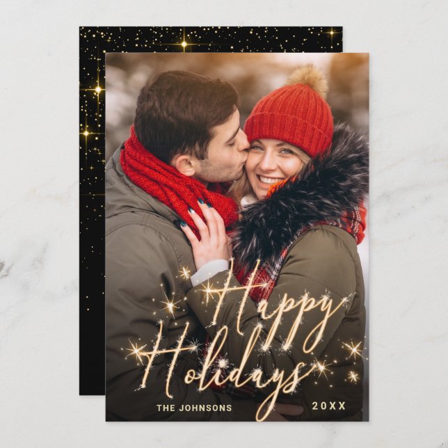 Modern Golden Christmas PHOTO Greeting Holiday Card (Front/Back)