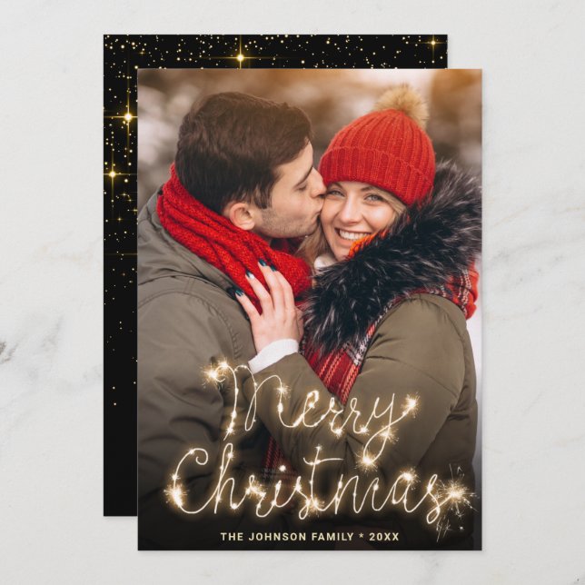 Modern Golden Christmas PHOTO Greeting Holiday Card (Front/Back)