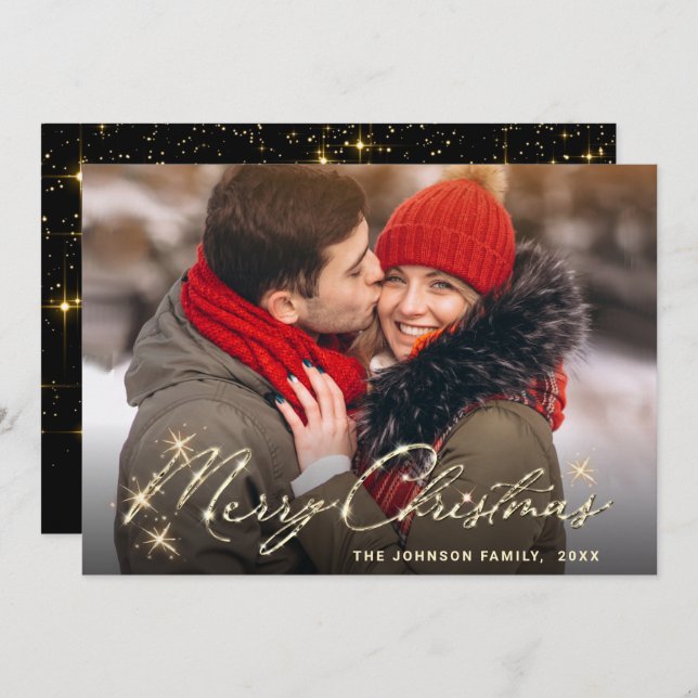 Modern Golden Christmas PHOTO Greeting Holiday Card (Front/Back)