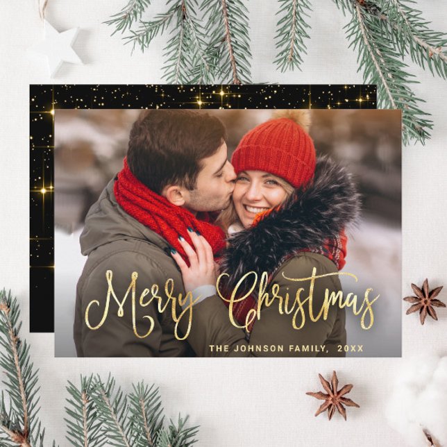 Modern Golden Christmas PHOTO Greeting Holiday Card (Creator Uploaded)