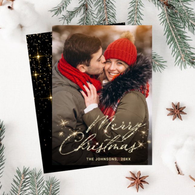 Modern Golden Christmas PHOTO Greeting Holiday Card (Creator Uploaded)