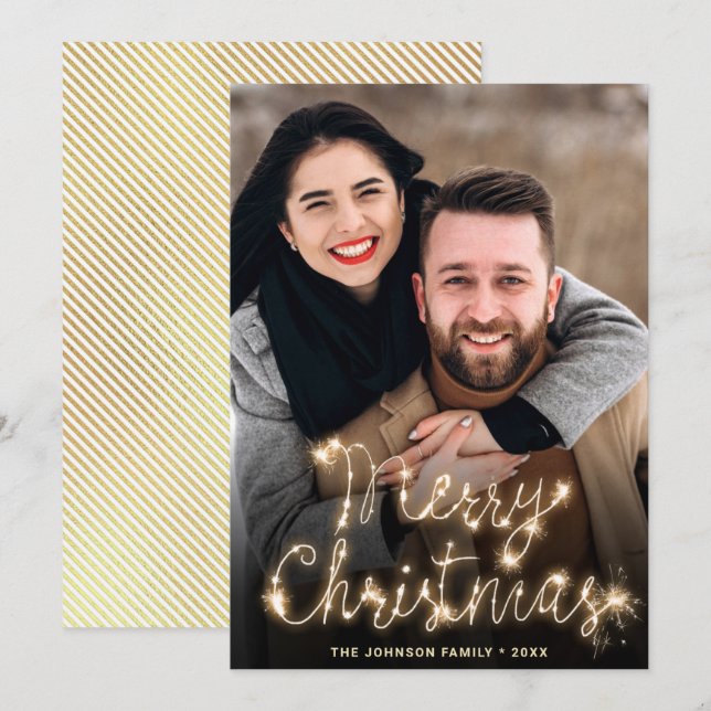 Modern Golden Christmas PHOTO Greeting Holiday Card (Front/Back)