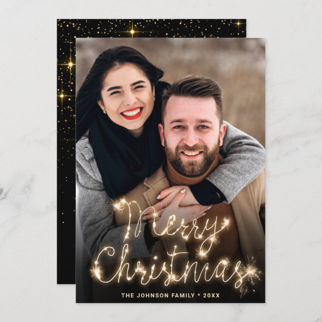 Modern Golden Christmas PHOTO Greeting Holiday Card (Front/Back)