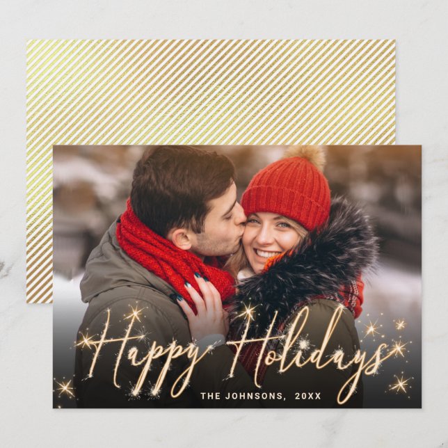 Modern Golden Christmas PHOTO Greeting Holiday Card (Front/Back)