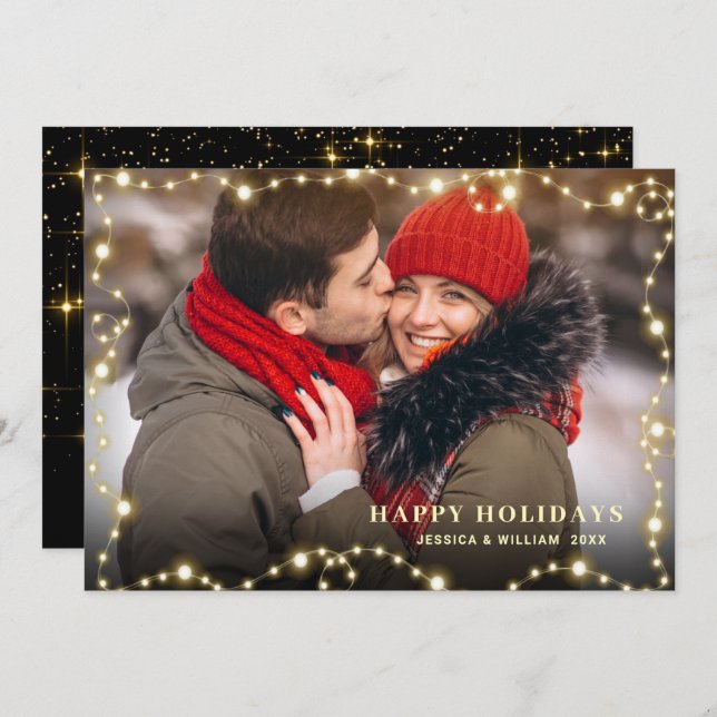 Modern Golden Christmas PHOTO Greeting Holiday Card (Front/Back)