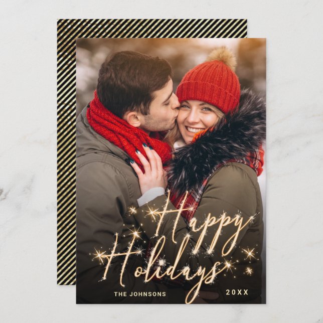 Modern Golden Christmas PHOTO Greeting Holiday Card (Front/Back)