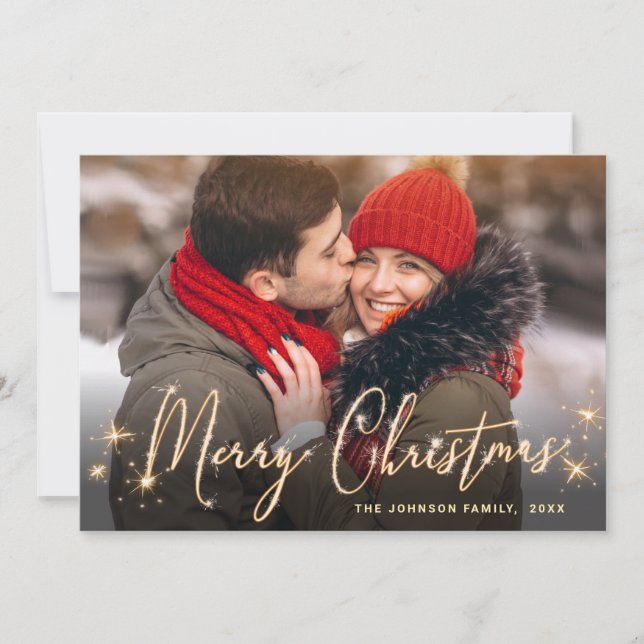 Modern Golden Christmas PHOTO QR code Holiday Card (Front)