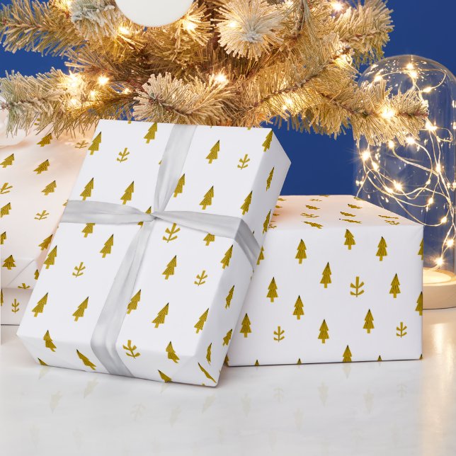 Modern Golden Christmas Trees Wrapping Paper (Holidays)