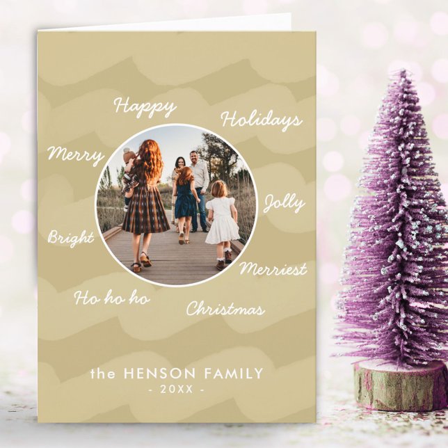 Modern Golden Christmas Wishes Family Photo Holida Holiday Card (Creator Uploaded)