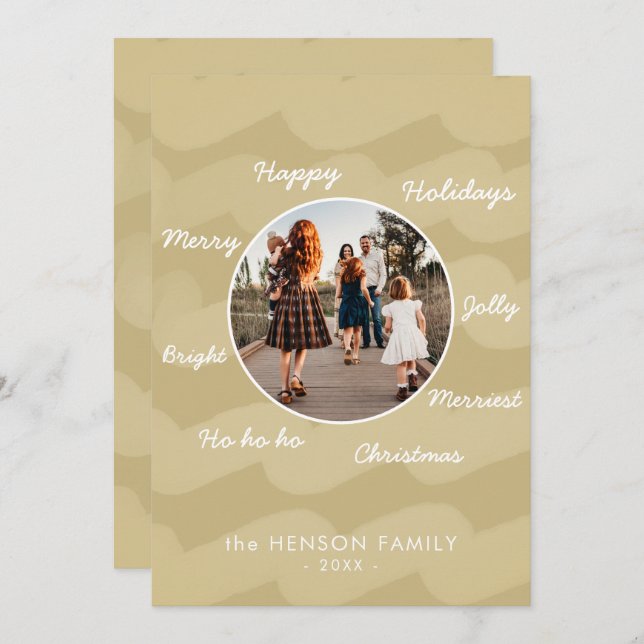 Modern Golden Christmas Wishes Family Photo Holiday Card (Front/Back)