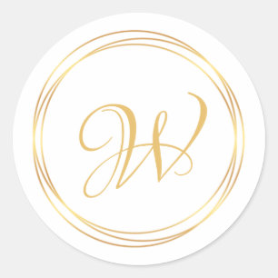 Modern golden circle monogram logo classic round sticker