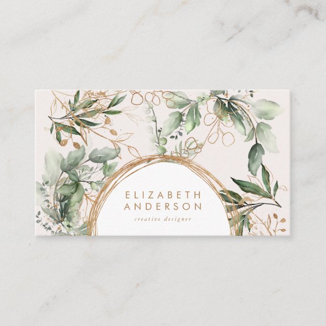 Modern Golden Circles Eucalyptus Corporate Business Card (Front)