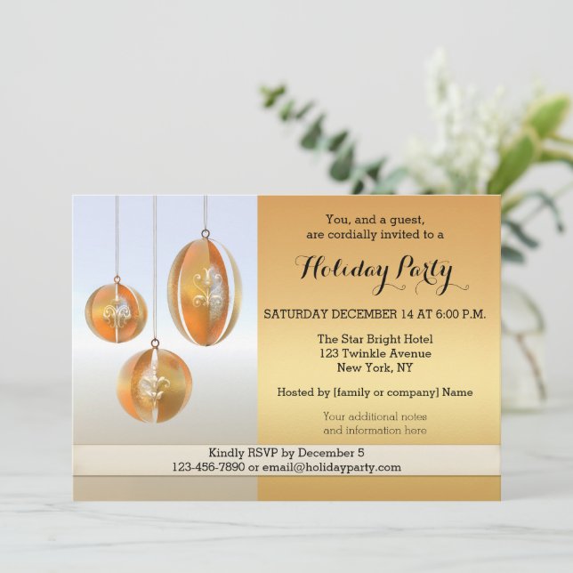 Modern Golden Design Holiday Party Invitation (Standing Front)