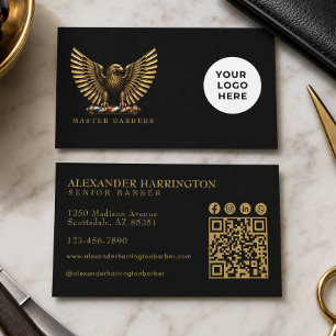 Modern Golden Eagle Barber Shop Logo Hair Stylist Business Card