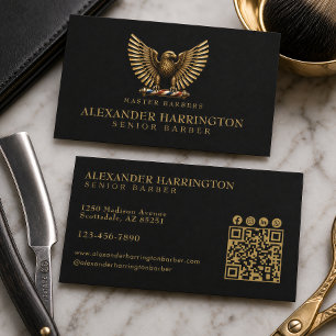 Modern Golden Eagle Barber Shop Logo Hair Stylist Business Card