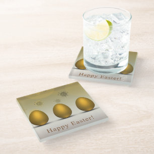 Modern Golden Easter Eggs Glass Coaster