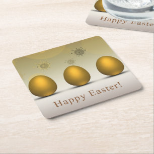 Modern Golden Easter Eggs Square Paper Coaster