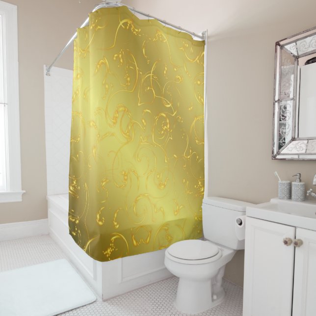 modern golden fashion pattern digitally hand paint shower curtain (In Situ)