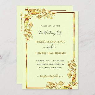 Modern Golden Frame Design Gold Wedding Invitation