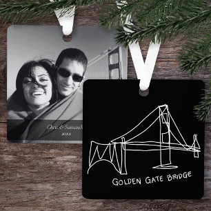 Modern Golden Gate Bridge Doodle w/ Photo and Text Metal Tree Decoration