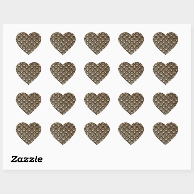 Modern Golden Gatsby Pattern Heart Sticker (Sheet)