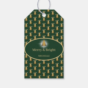Modern Golden Glitter Green Christmas Tree  Gift Tags