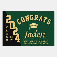 Modern Golden Green 2024 Graduation Banner Yard